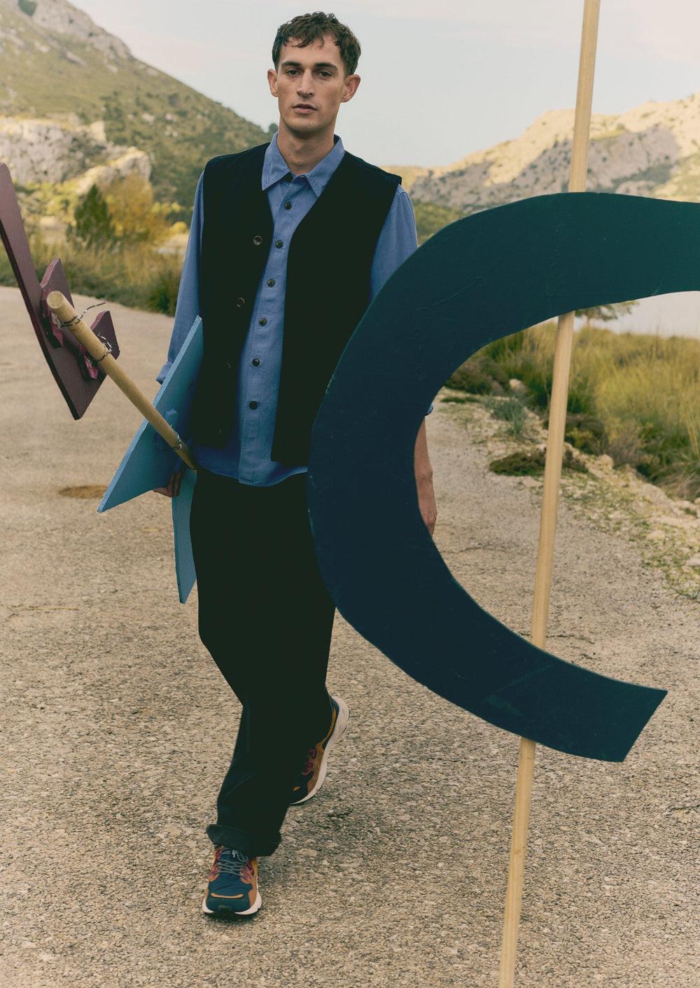 Garment Dyed Cotton Canvas Gilet | Blue Navy Product Image