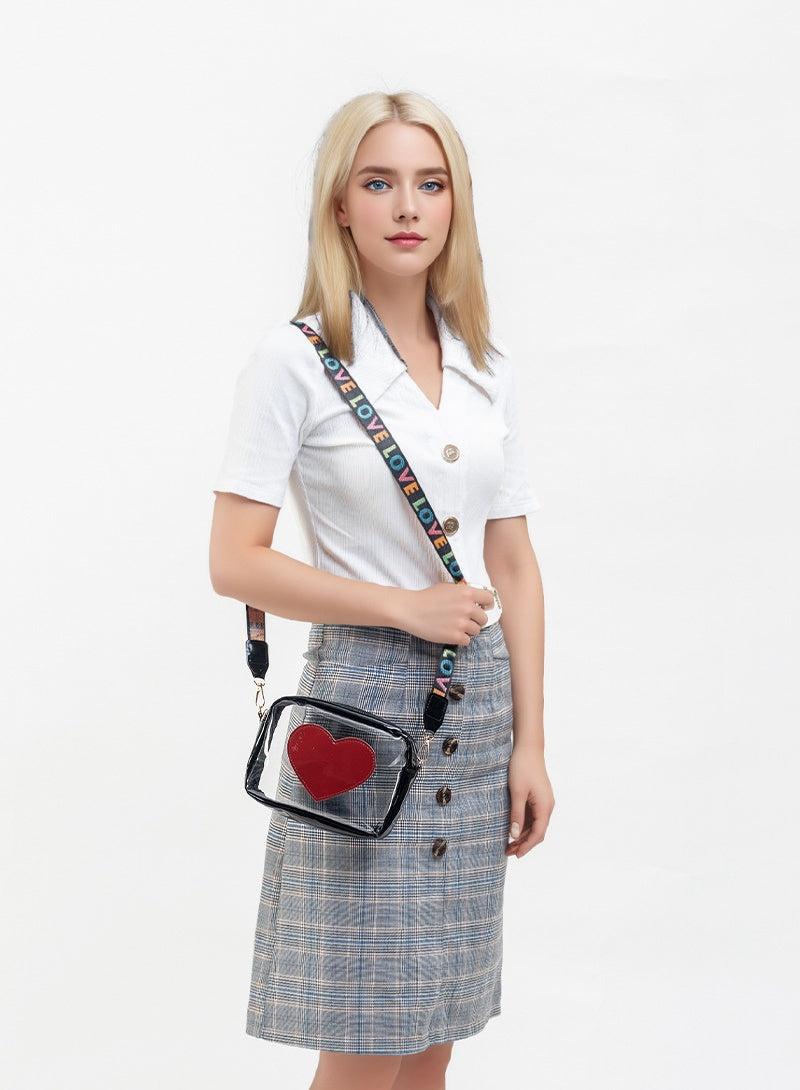 Clear PVC Jelly Bag – Fashionable Crossbody Messenger with Heart Patch for Women Product Image