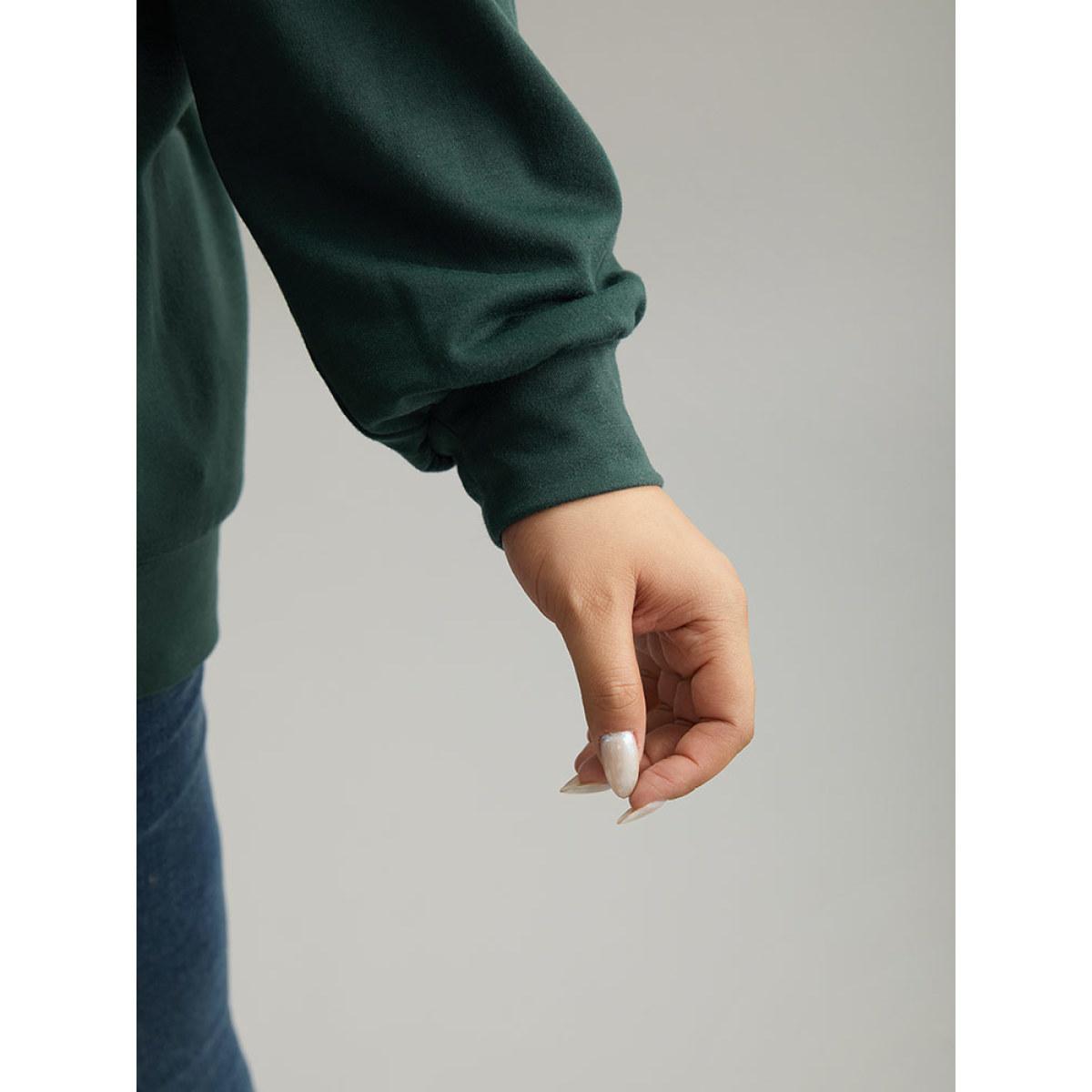 Plus Size Floral Print Round Neck Sweatshirt Women DarkGreen Casual Printed Dailywear Sweatshirts BloomChic 14-16/1X Product Image