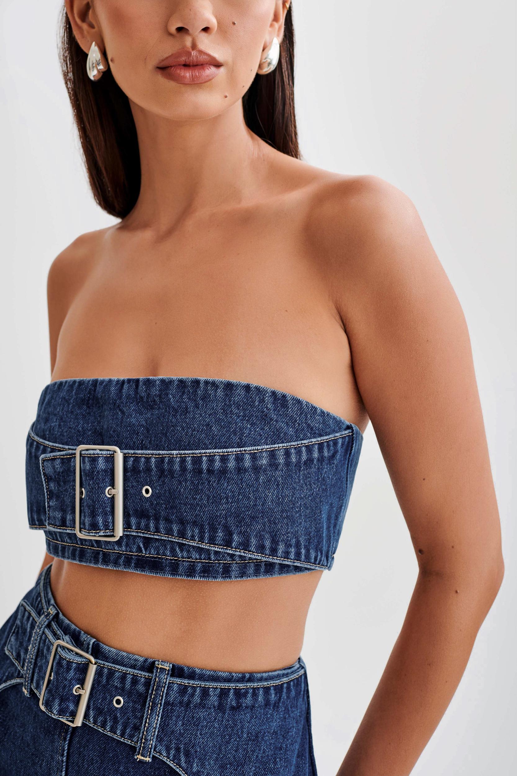 Rowena Denim Buckle Bandeau - Dark Blue Product Image