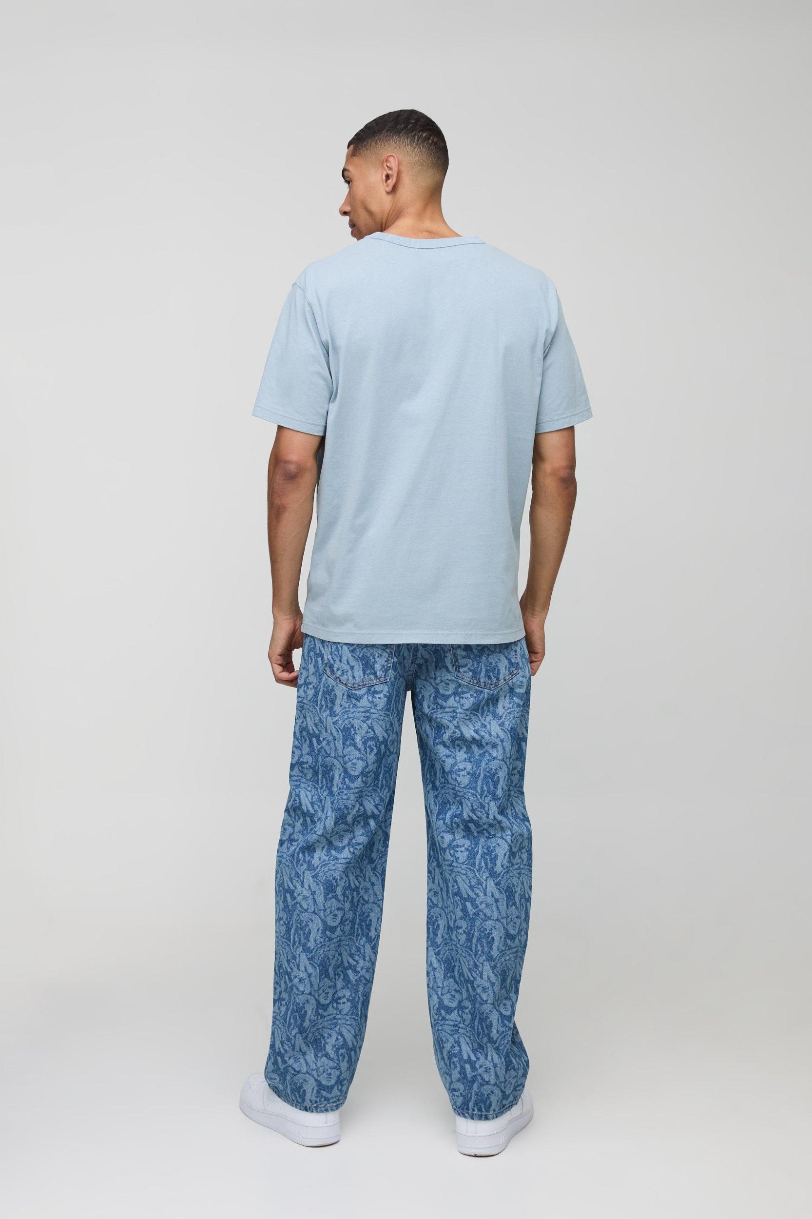 Relaxed Rigid Laser Printed Denim Jeans | boohooMAN USA Product Image