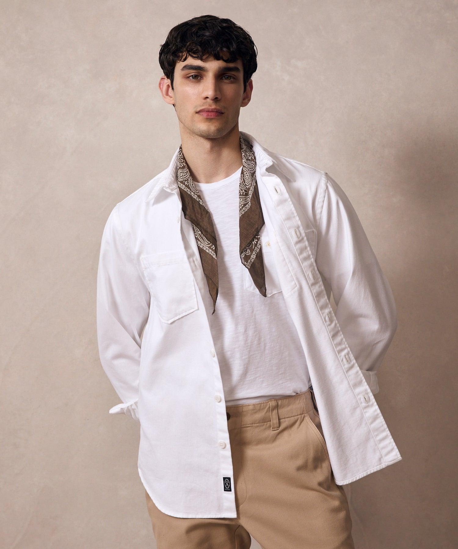 Classic Fit Denim Overshirt in White Product Image