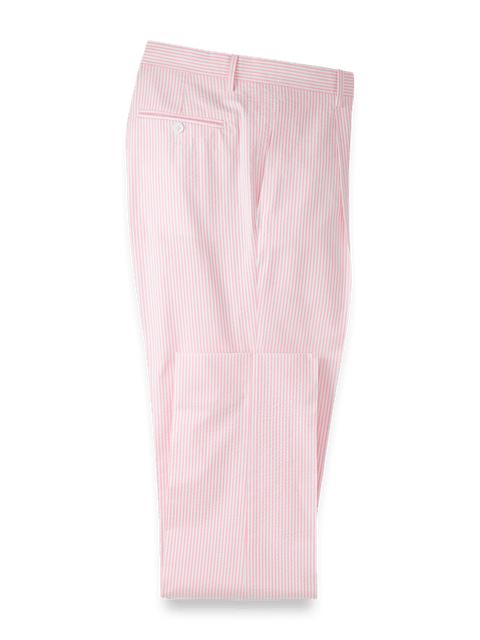 Cotton Seersucker Single Pleated Pants - Pink/white Product Image