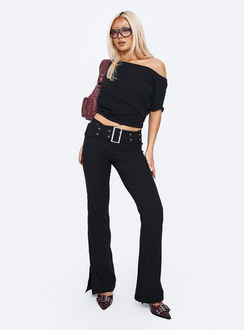 Kortnee Eyelet Detail Flare Leg Pants Black Product Image