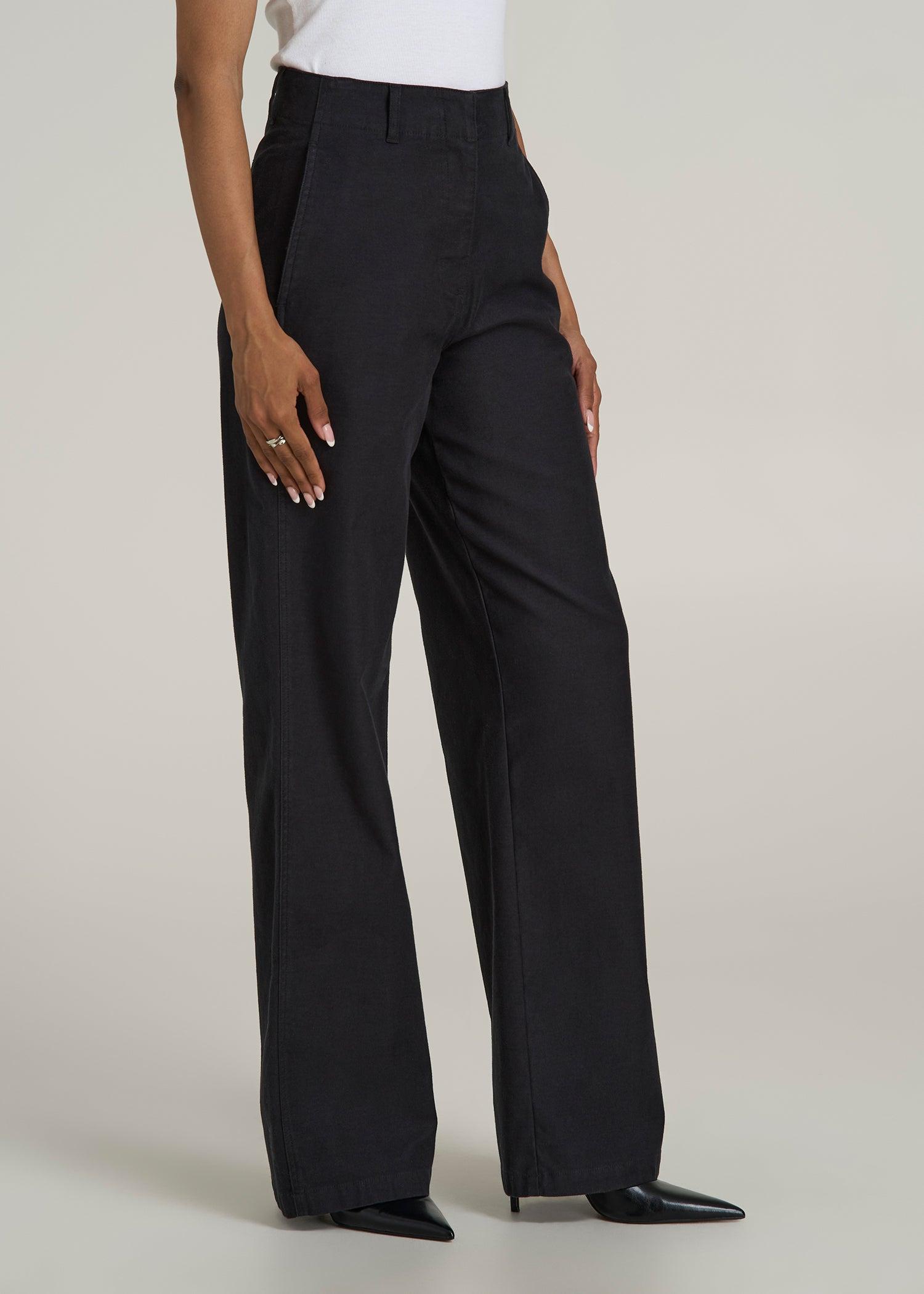 High-Rise Wide-Leg Flat-Front Chino Pants for Tall Women in Black Female Product Image