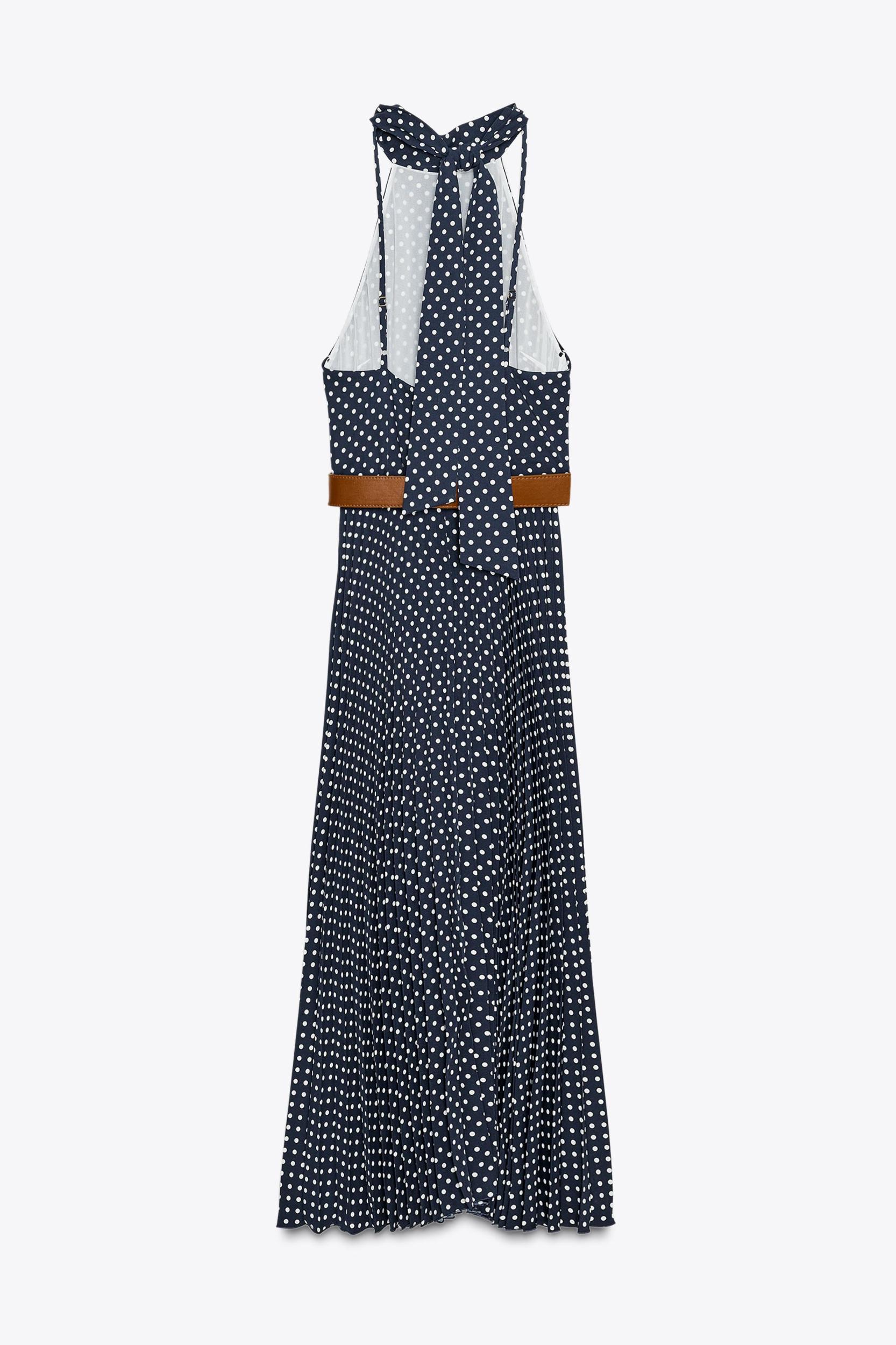 POLKA DOT MIDI HALTER DRESS WITH BELT Product Image