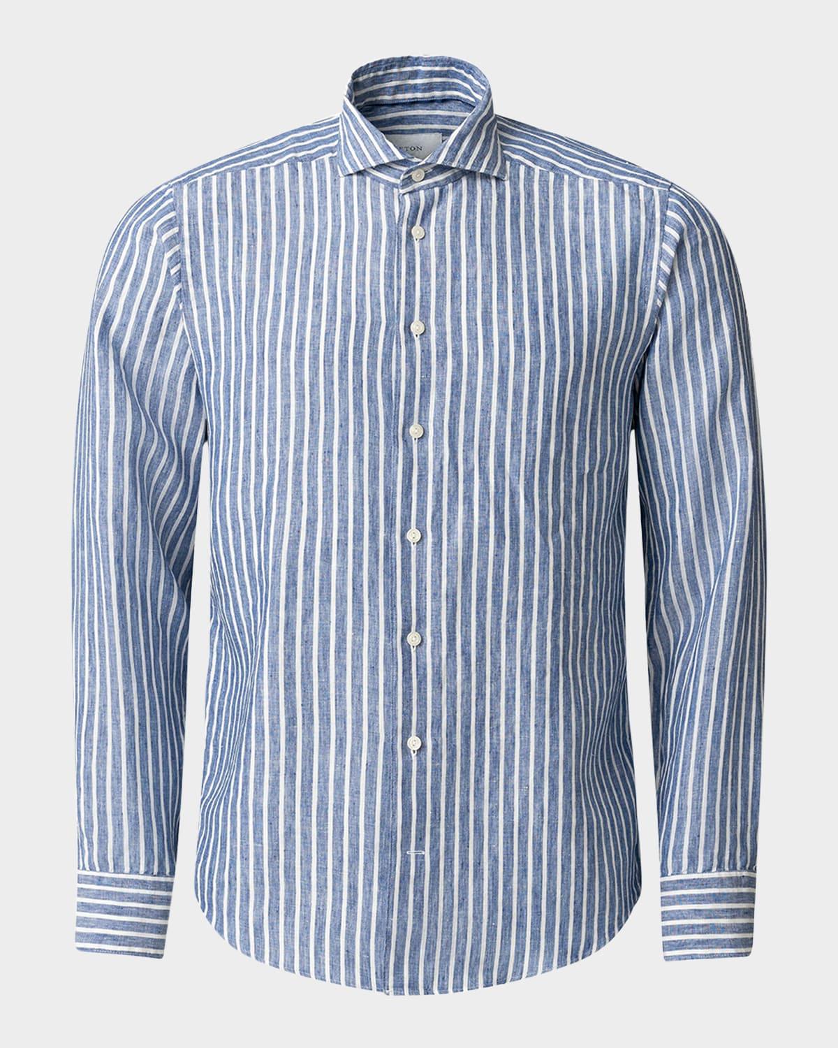 Mens Contemporary-Fit Striped Linen Shirt Product Image