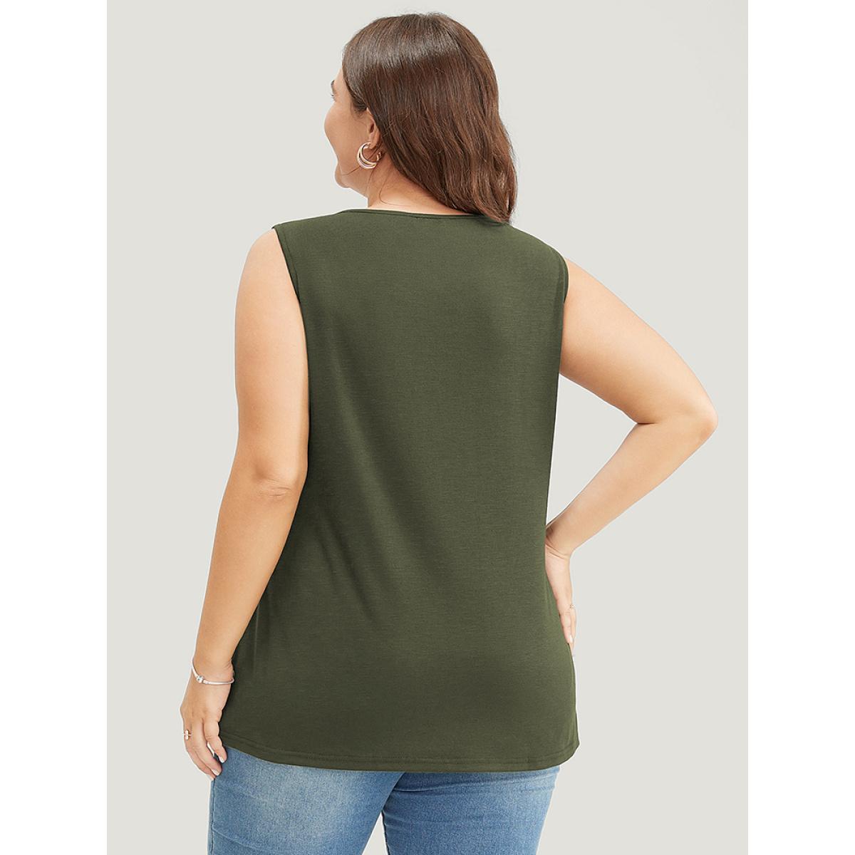 Plus Size Plain Crisscross Deep V Neck Tank Top Women ArmyGreen Casual Deep V-neck Dailywear Tank Tops Camis BloomChic 18-20/2X Product Image