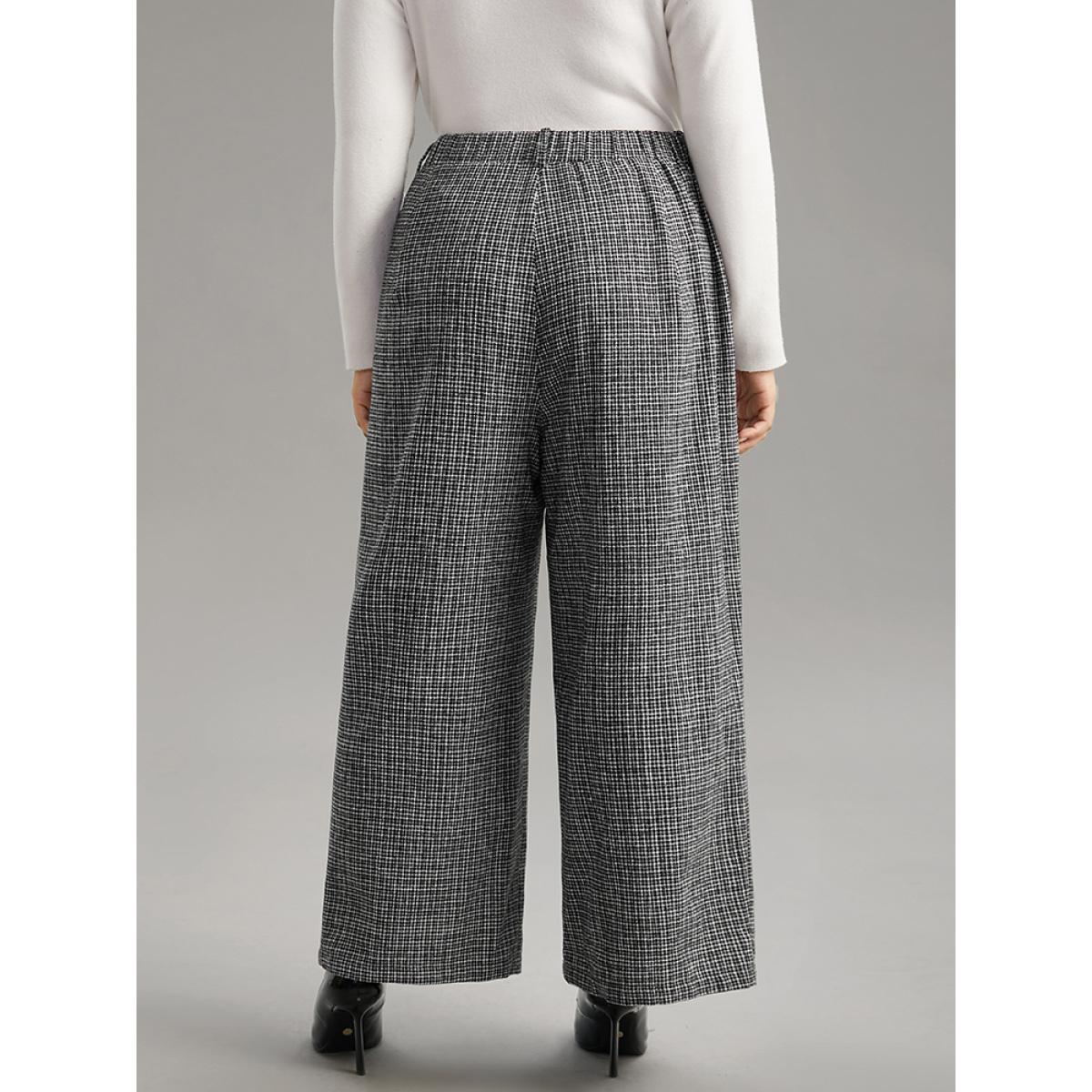 Plus Size Gingham Textured Metal Detail Wide Leg Pants Women Black Office Wide Leg High Rise Office Pants BloomChic 26/4X Product Image
