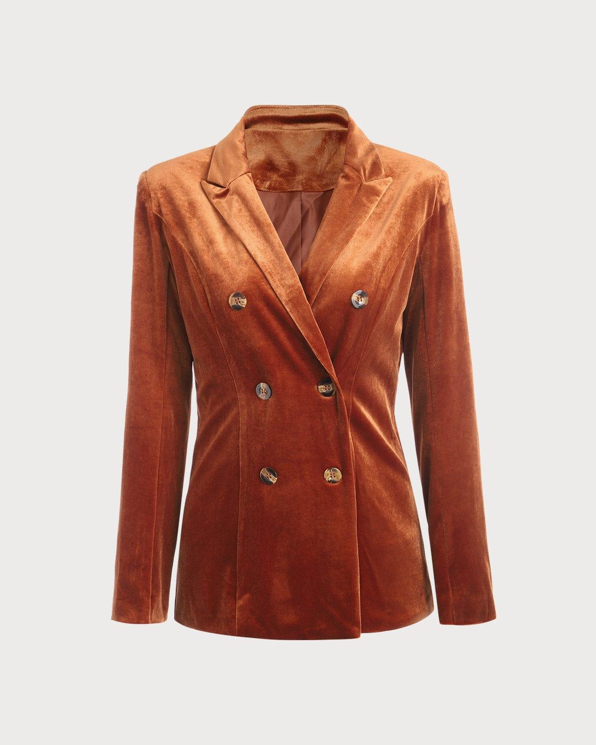 The Collared Double-breasted Velvet Blazer Product Image