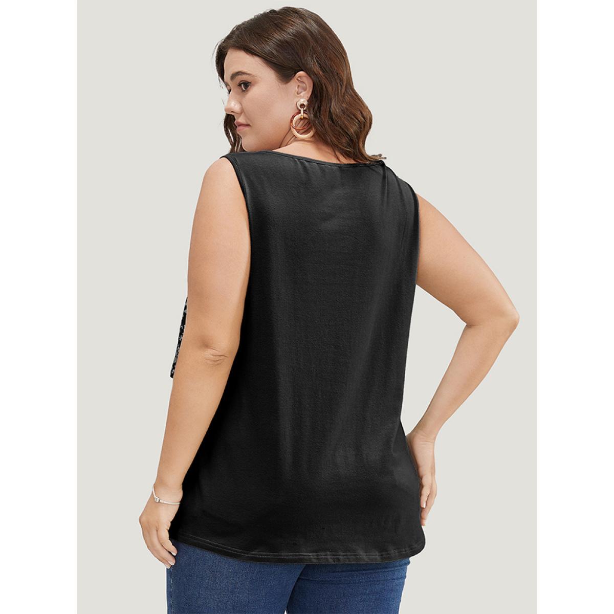 Plus Size Ditsy Floral Patchwork Tank Top Women Black Elegant Patchwork Round Neck Dailywear Tank Tops Camis BloomChic 30/6X Product Image