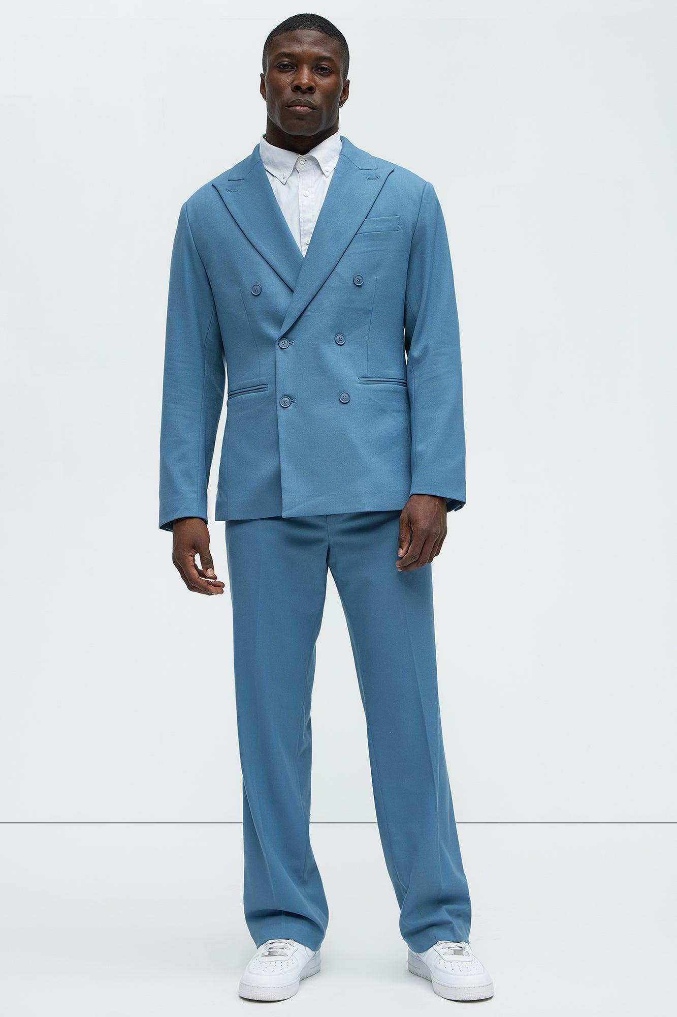 High Peak Lapel Suit Blazer - Slate Blue Product Image