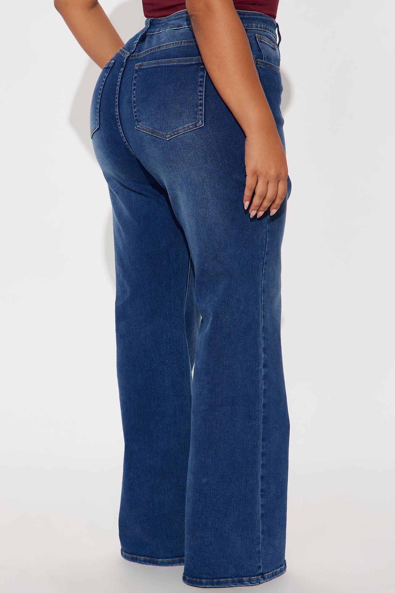 Make My Day Stretch Wide Leg Jeans - Dark Wash Female Product Image