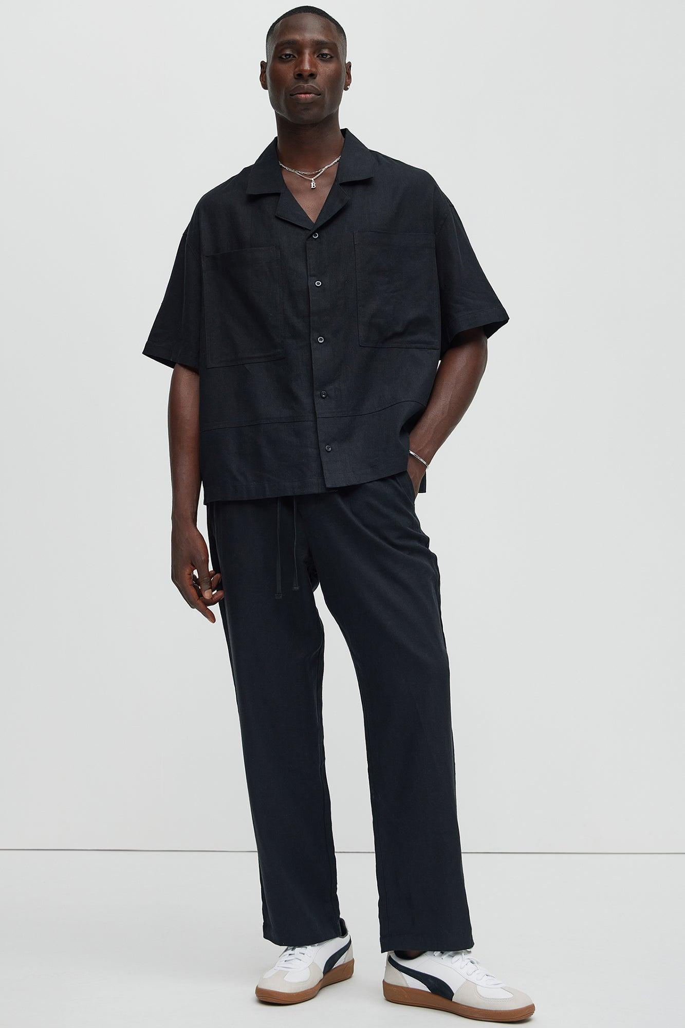 Bahamas Straight Linen Pants - Black Product Image