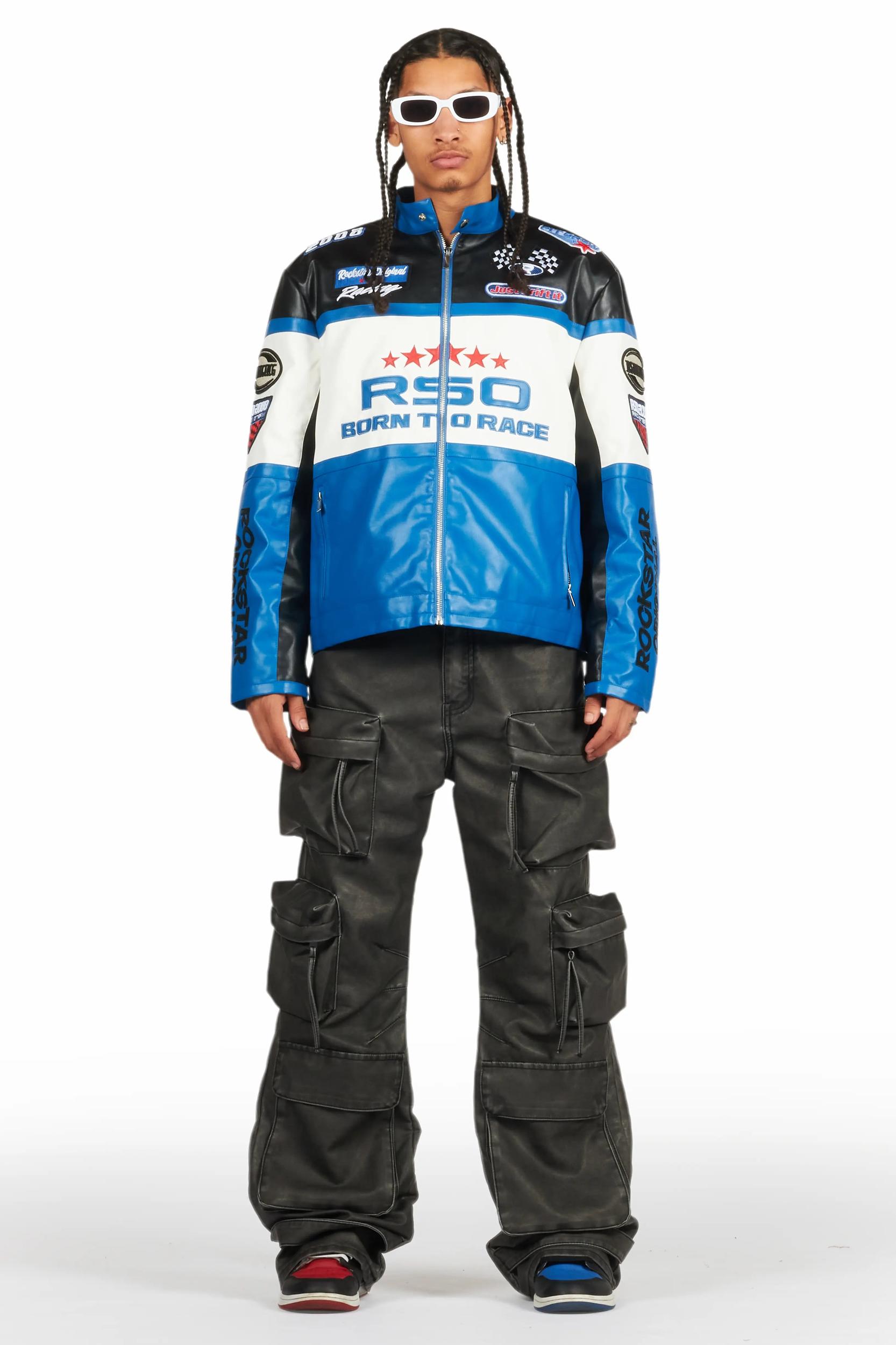 Lenz Black Distressed PU Stacked Leather Jean Male Product Image