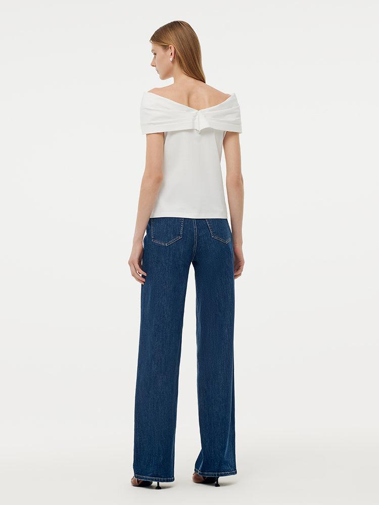 100% Cotton Stretch Off Shoulder Women Bow Top Product Image