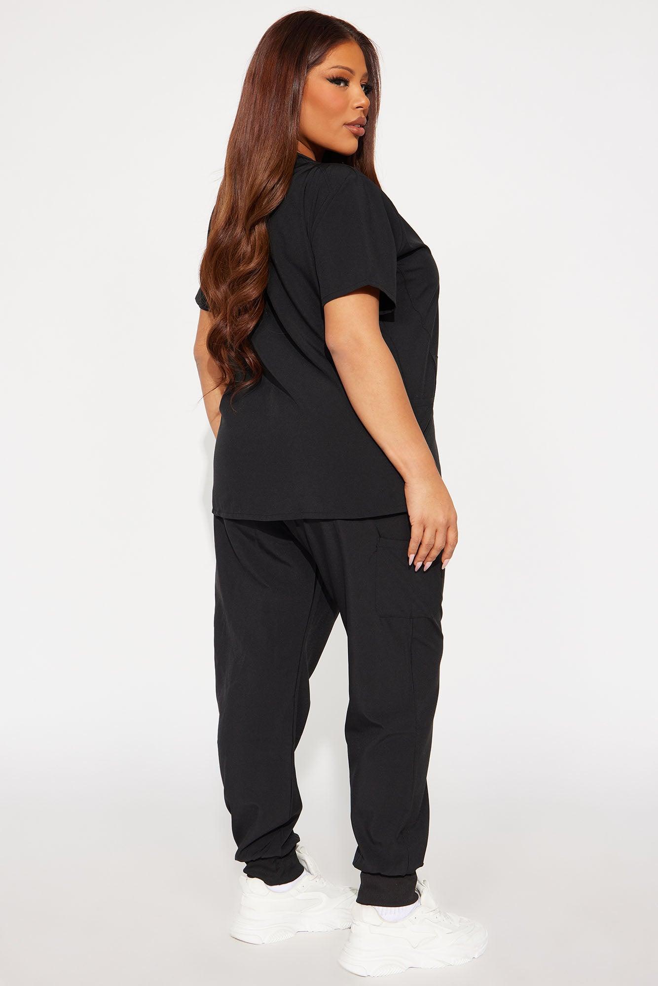 Daily Check Ins 4 Way Stretch V-Neck Jogger Scrub Set - Black Female Product Image