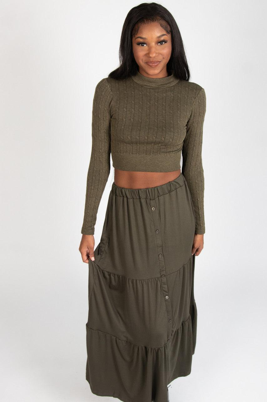 Cable Knit Mock Neck Crop Top Product Image