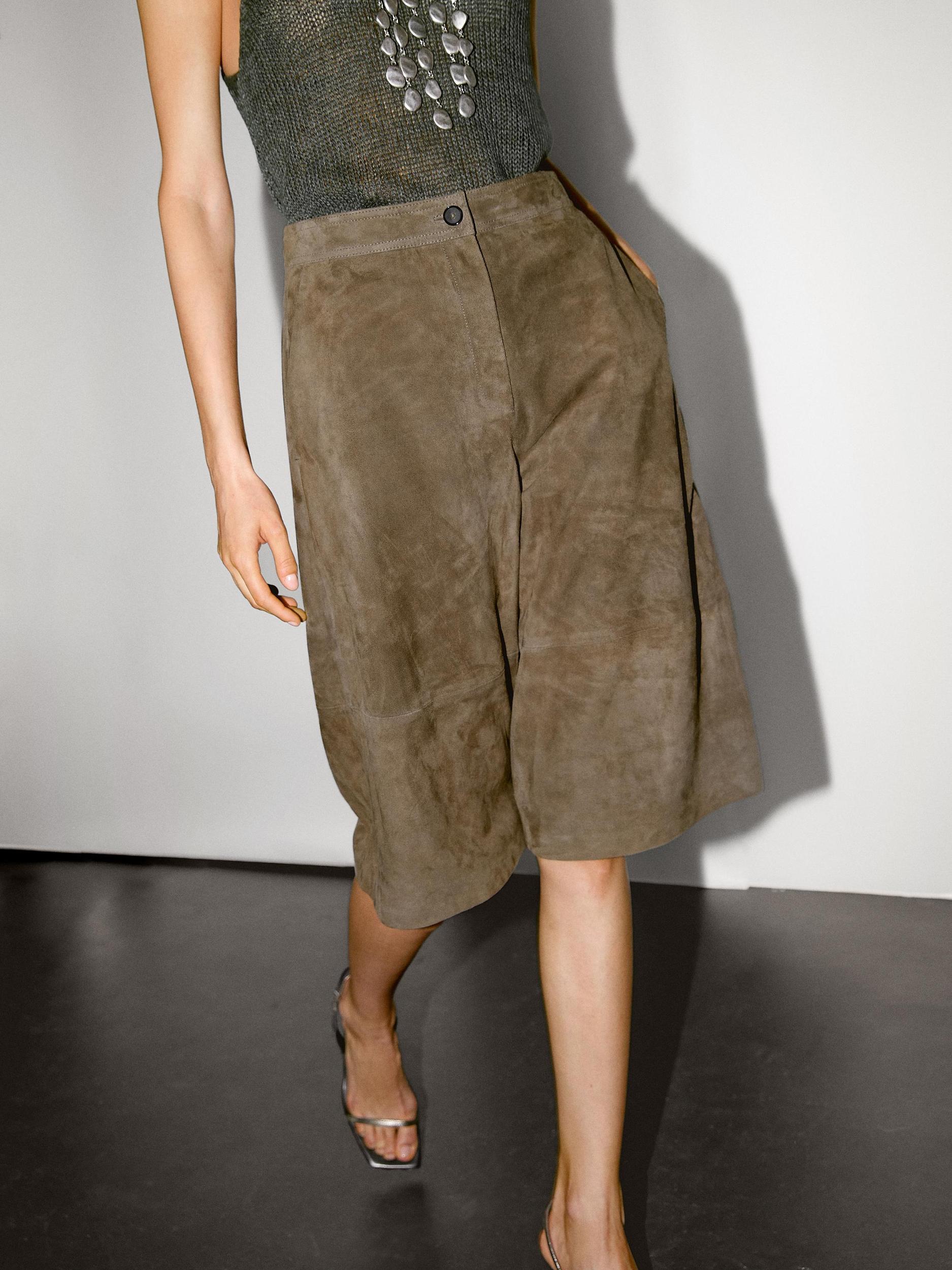Long suede leather Bermuda shorts Product Image