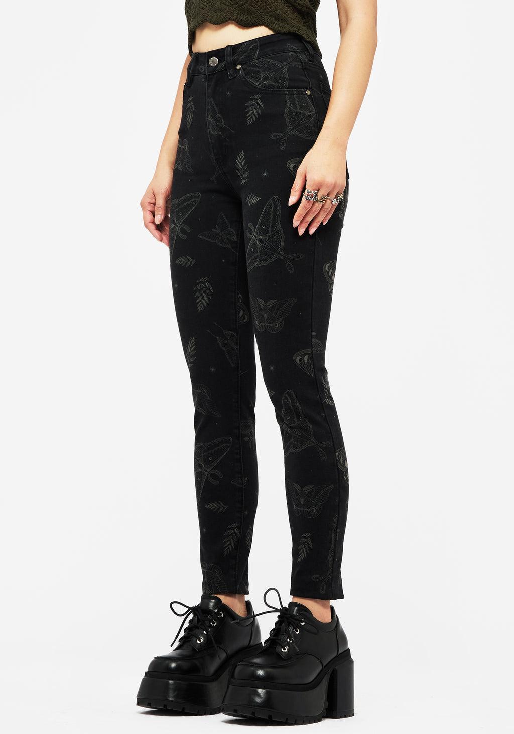 Callopistria Moth Print Denim Skinny Jeans Product Image