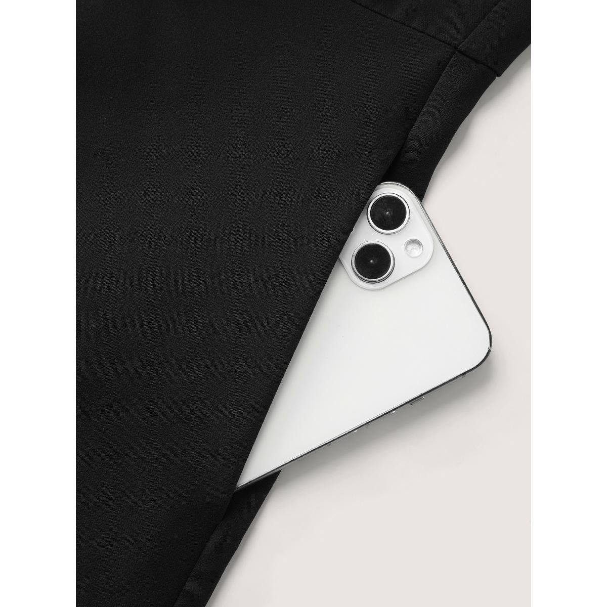 Plus Size Semi Stretchy Pockets Curvy Hem Blazer Black Women Office Sleeve Long Sleeve Suit Collar 22-24/3X Side seam pocket Office Blazers BloomChic Product Image