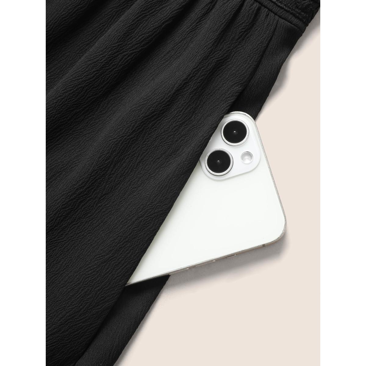 Plus Size Crochet Lace Heart Neckline Patchwork Shirred Dress Black Women Elegant Woven ribbon&lace trim Heart neckline Short sleeve Curvy BloomChic 14-16/1X Product Image