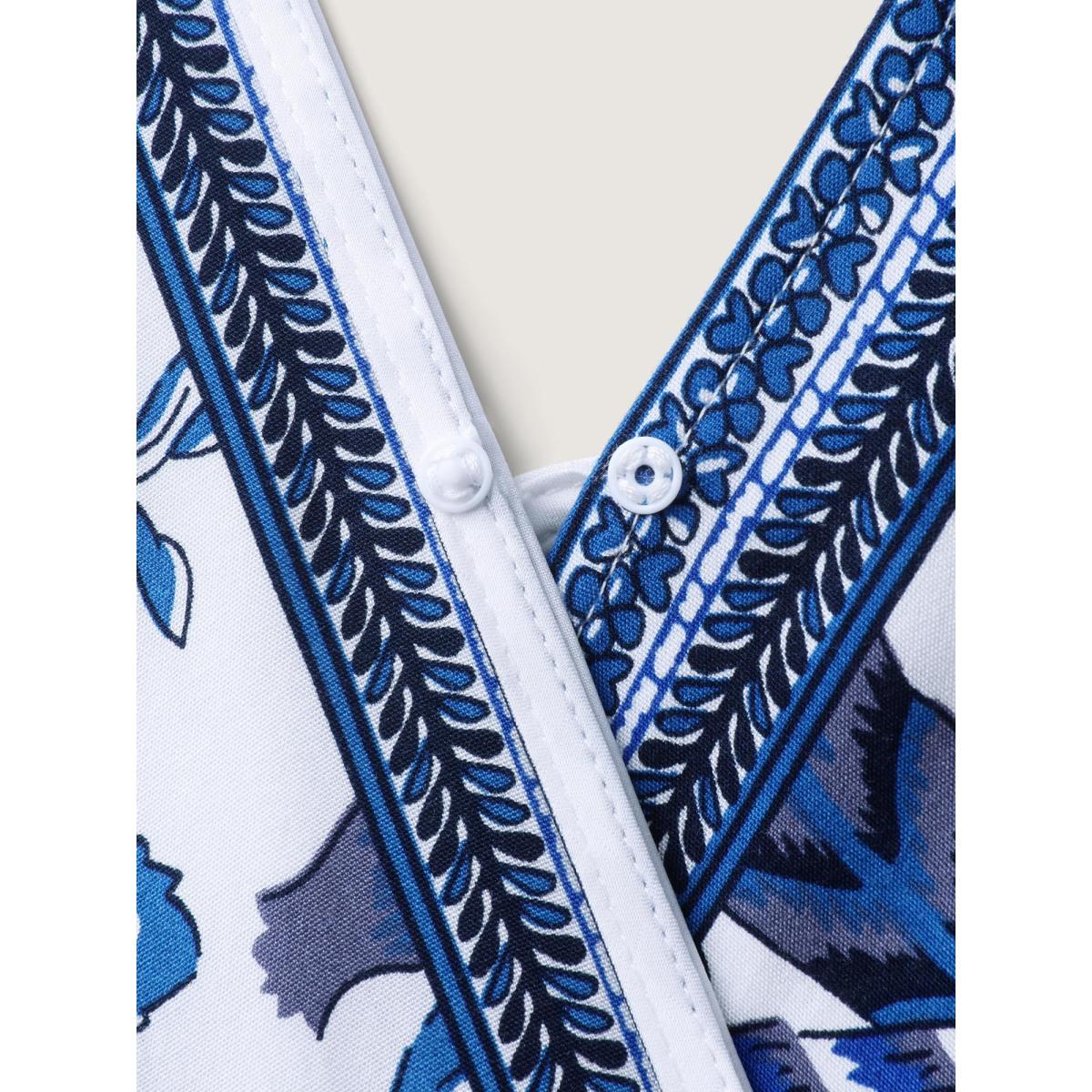 Plus Size Mediumblue Boho Print Surplice Neck Belted Jumpsuit Women Cap Sleeve Overlap Collar Vacation Loose Jumpsuits BloomChic 22-24/3X Product Image