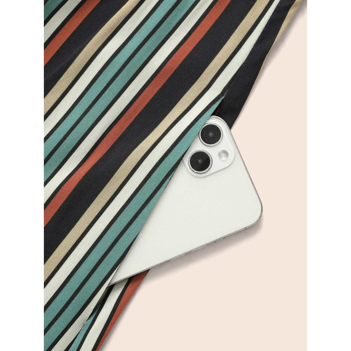 Plus Size Shirt Collar Contrast Striped Midi Dress Multicolor Women Leisure Button Shirt collar Long Sleeve Curvy BloomChic 10/M Product Image