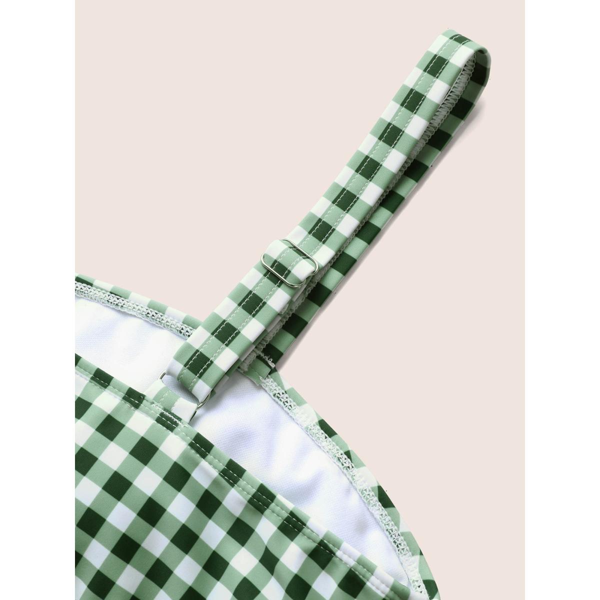 Plus Size Gingham Twist Front Adjustable Straps Swim Top Women's Swimwear Truegreen Beach Twist High stretch Bodycon Heart neckline Curve Swim Tops BloomChic 18-20/2X Product Image