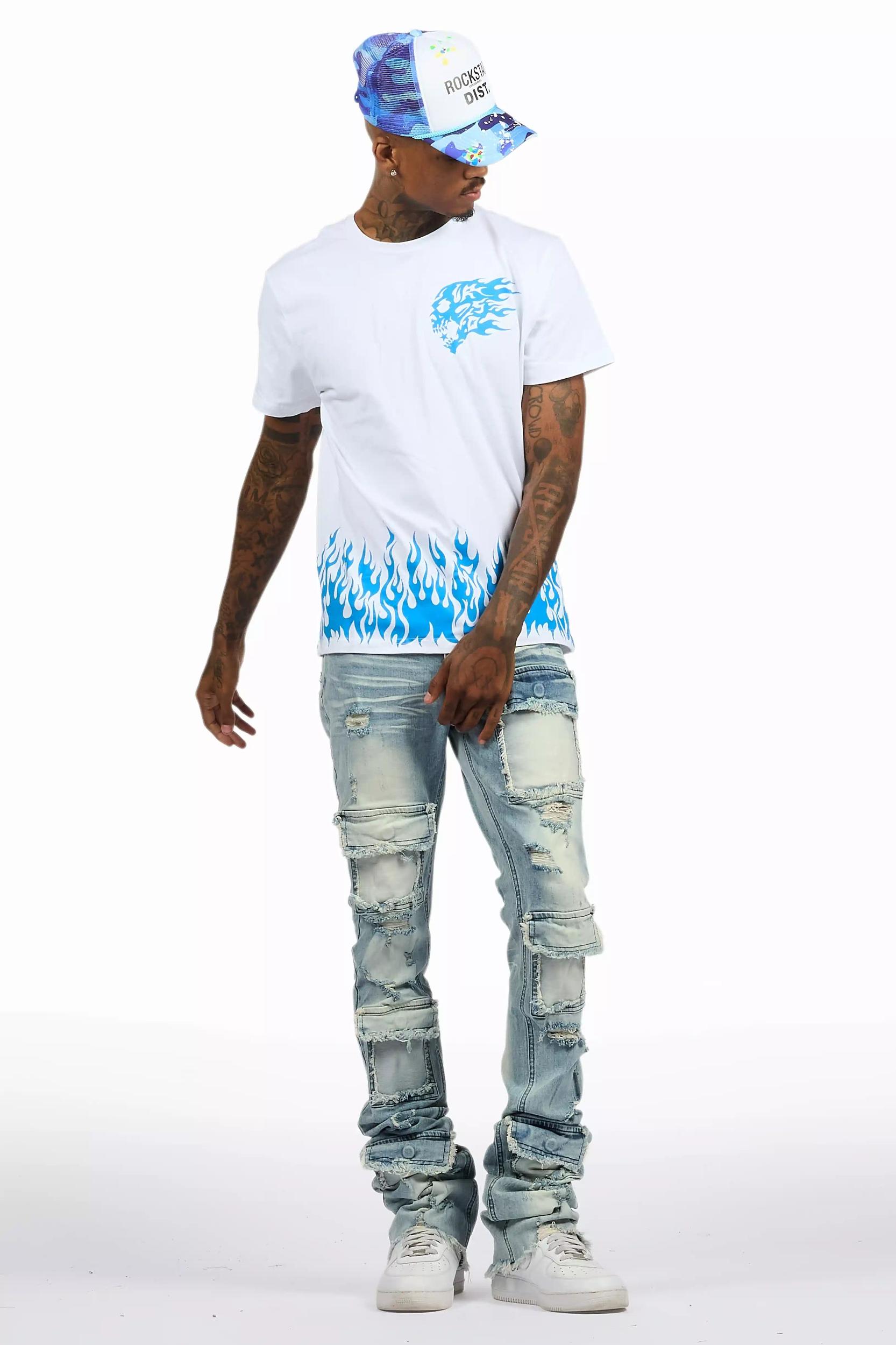Bubble White/Blue T-Shirt/Super Stacked Flare Jean Bundle Male Product Image