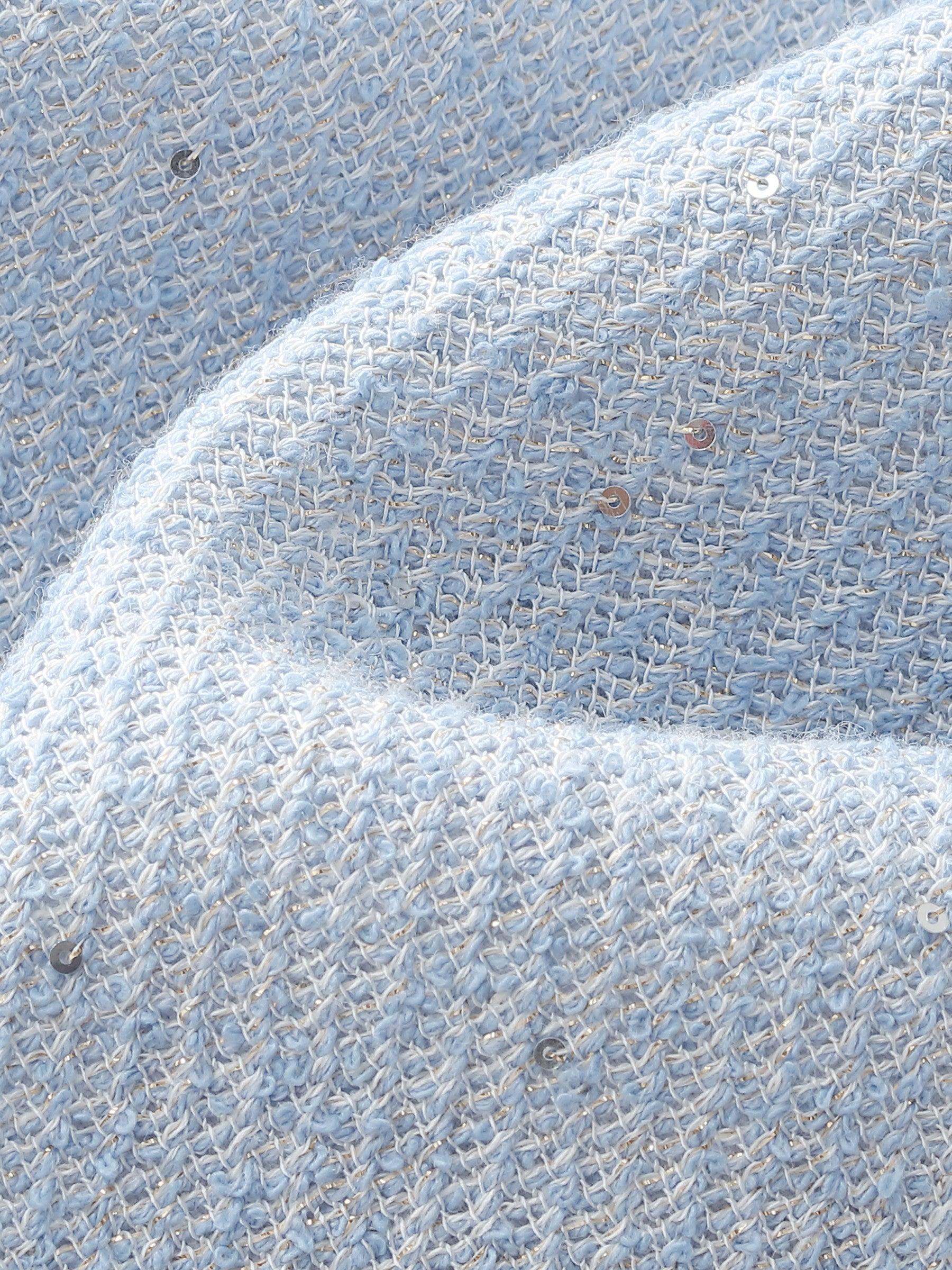 Acetate Blend Tweed Sequins Women Midi Dress With Belt Product Image