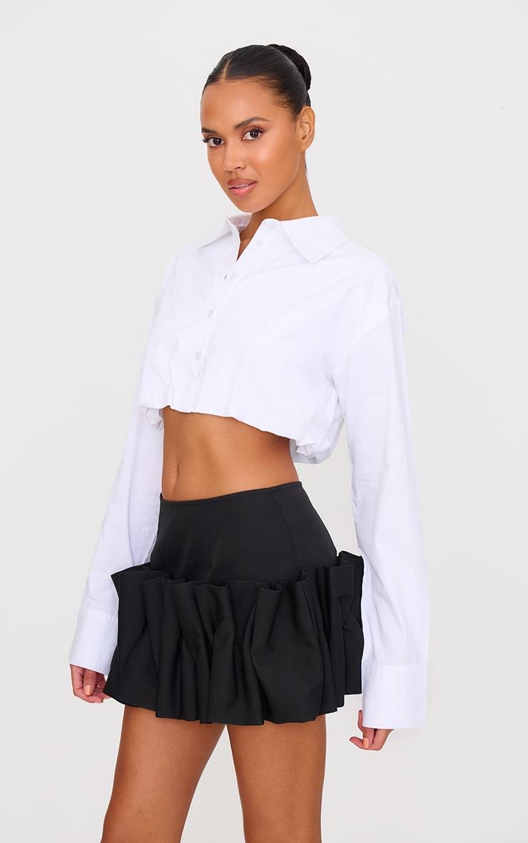  Black Woven Puffball Hem Mini Skirt Product Image