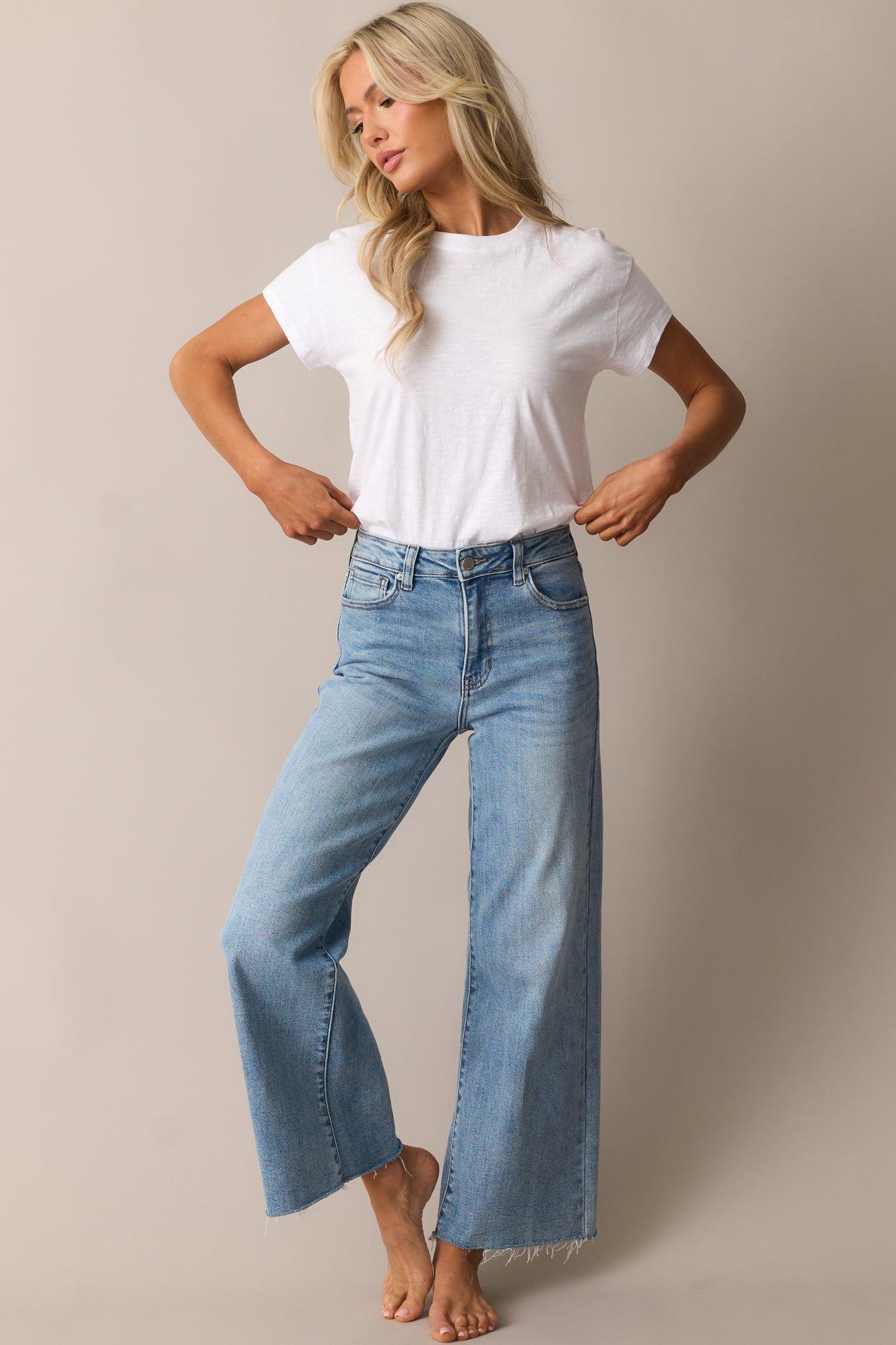 Already On It Light Wash Wide Leg Jeans Product Image
