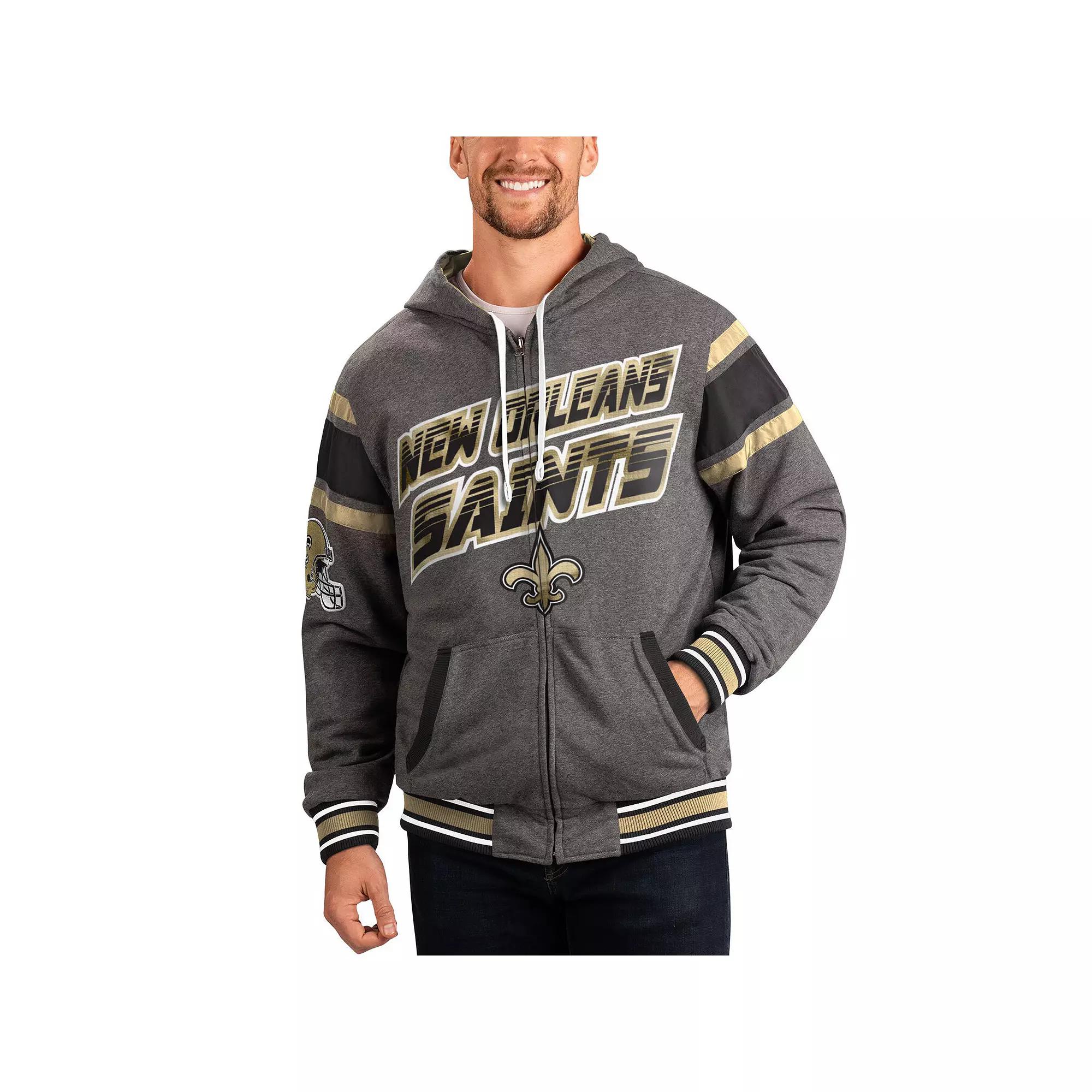 Men's G-III Sports by Carl Banks Black/Gray New Orleans Saints Extreme Full Back Reversible Hoodie Full-Zip Jacket,  Product Image