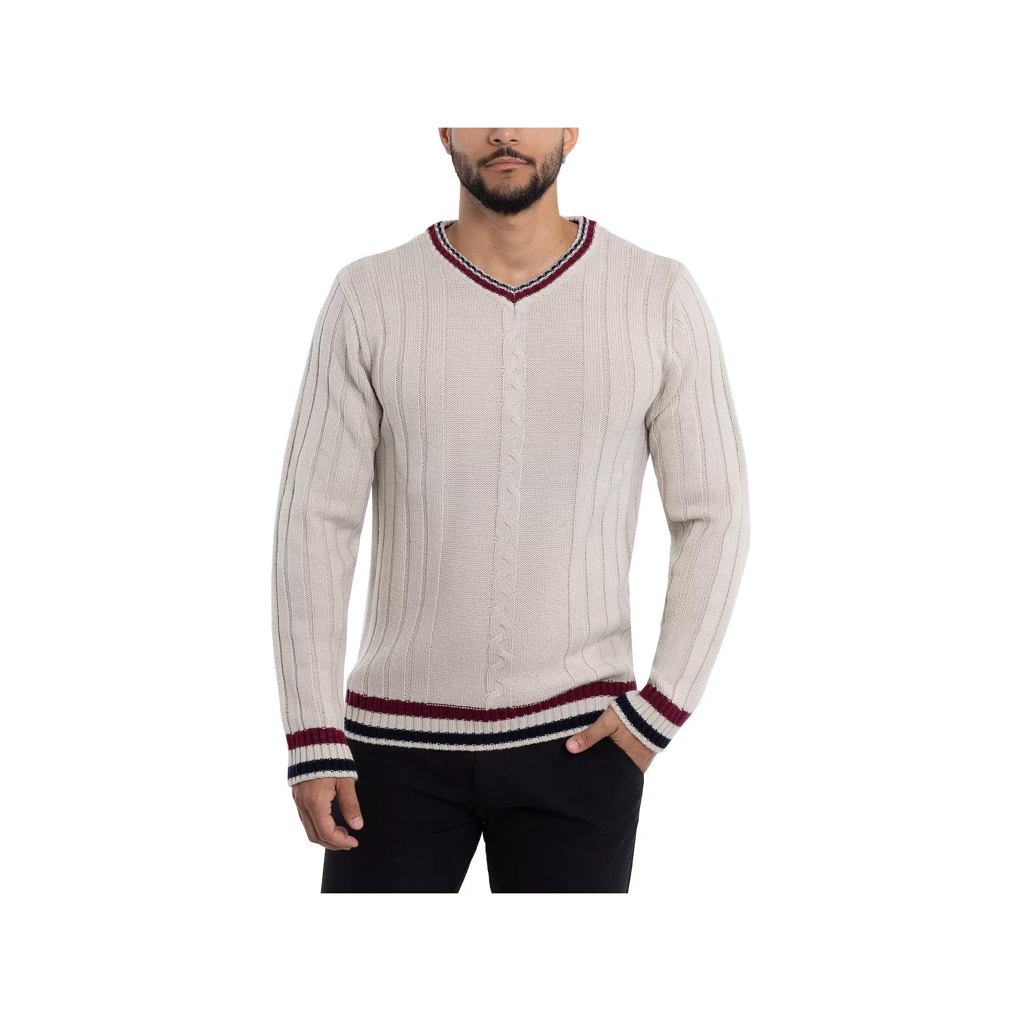 Men's Xray Cable Knit Tipped V-Neck Sweater,  Product Image