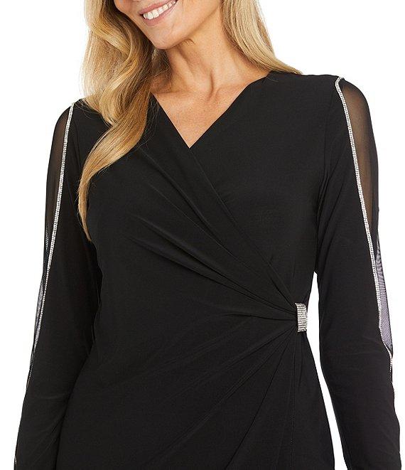 R & M Richards Mesh V-Neck 3/4 Sleeve Wrap Dress Product Image