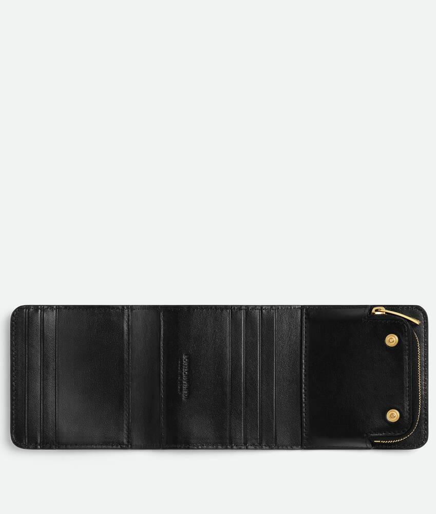 Women's Intrecciato Tri-Fold Wallet in Black Product Image