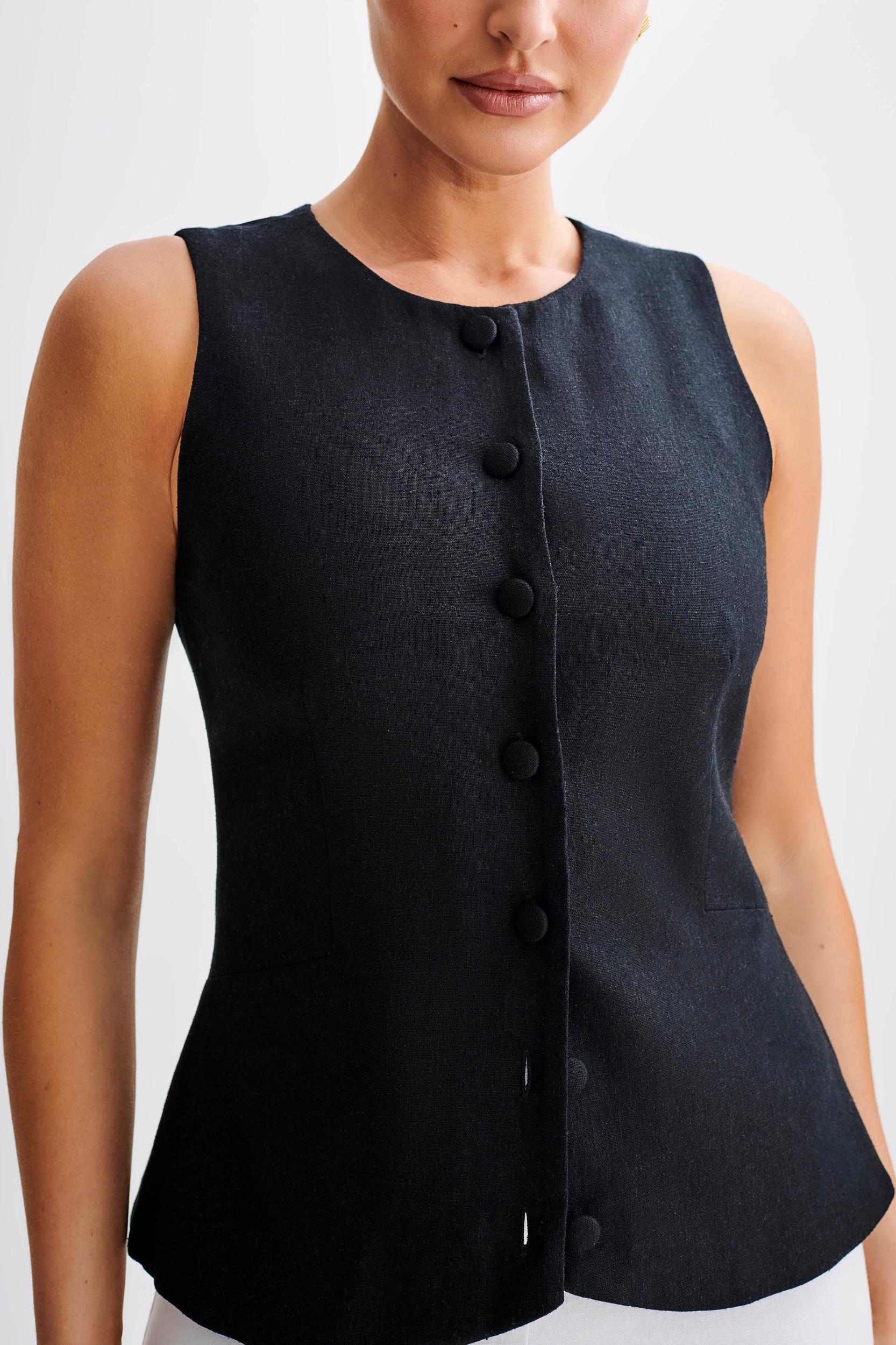 Laurence Sleeveless Linen Longline Top - Black Product Image