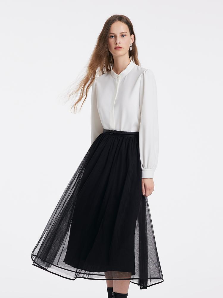 Shirt And Vest And Tulle Skirt With Belt Three-Piece Set Product Image
