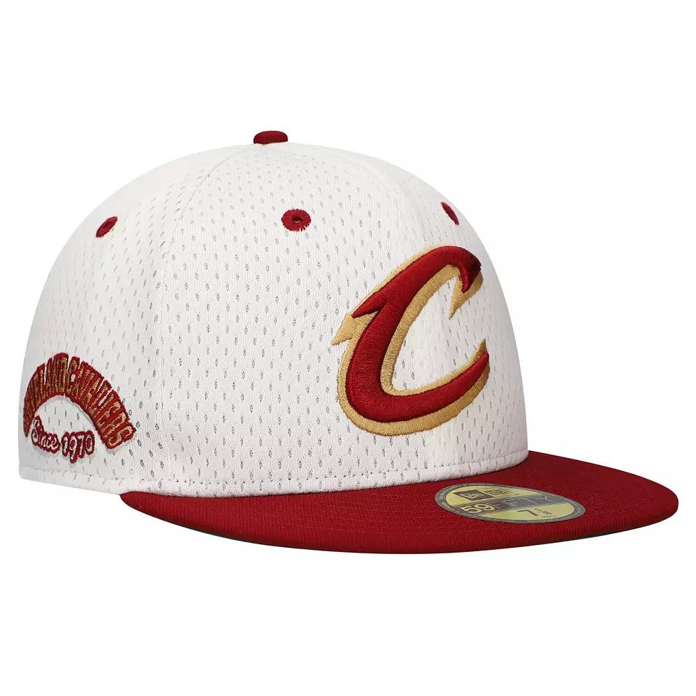 Men's New Era White/Wine Cleveland Cavaliers Throwback 2Tone 59FIFTY Fitted Hat,  Product Image