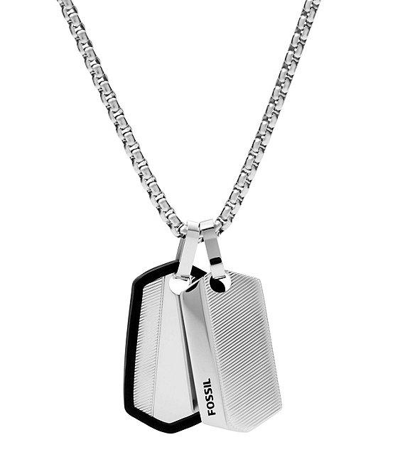 Fossil Men's Chevron Stainless Steel Dog Tag Necklace Product Image