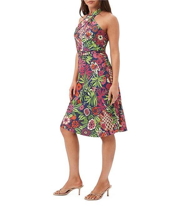 Trina Turk Muri Floral Print Criss Cross Halter Sleeveless Dress Product Image