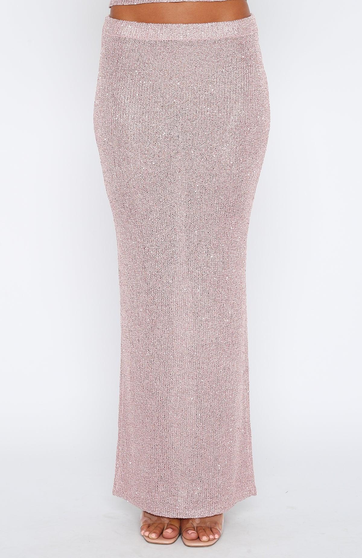 Star Shining Sequin Knit Maxi Skirt Pink Product Image