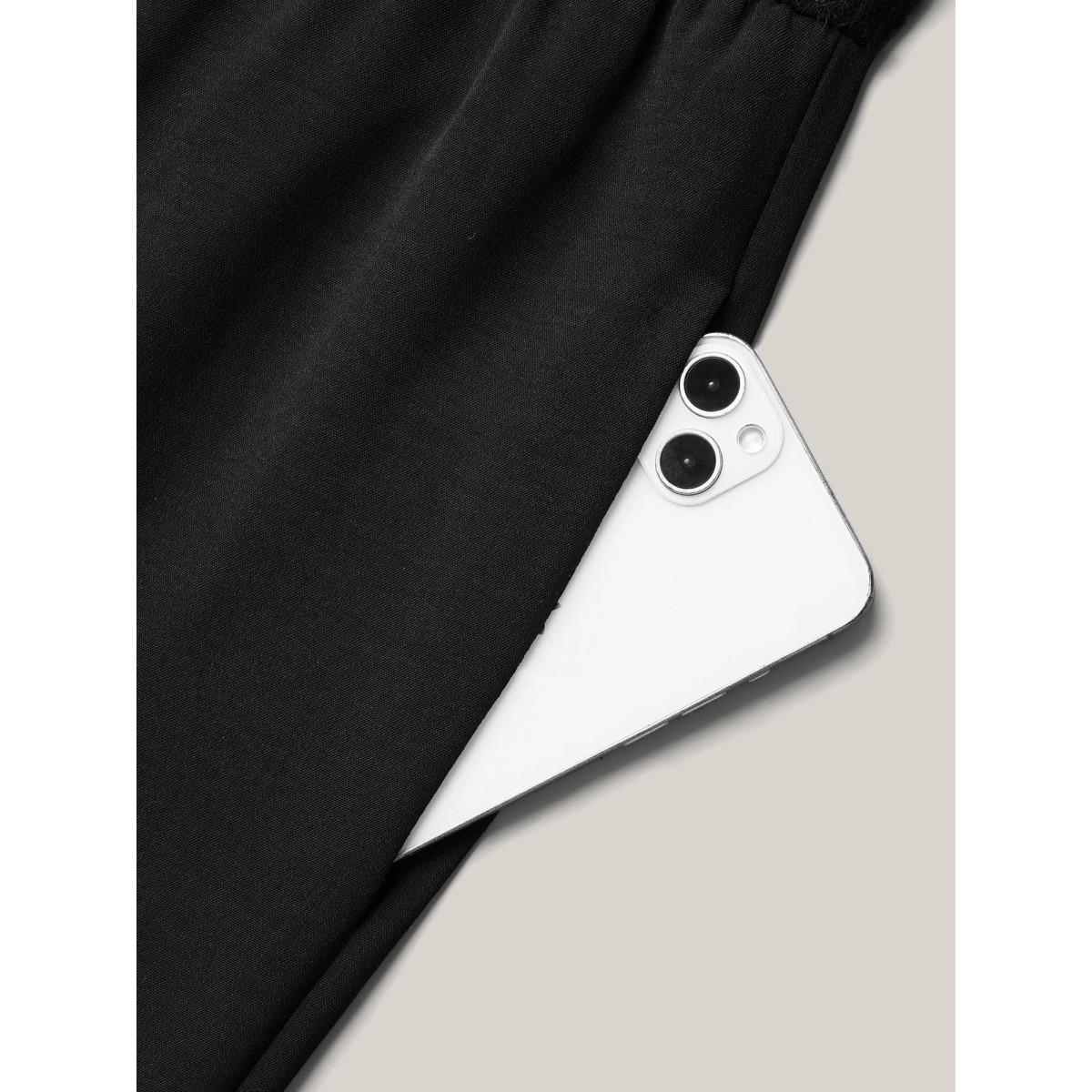 Plus Size Black Textured Lace Spliced Square Neck Jumpsuit Women Elegant Short sleeve Square Neck Everyday-Elegant Loose Jumpsuits BloomChic 22-24/3X Product Image