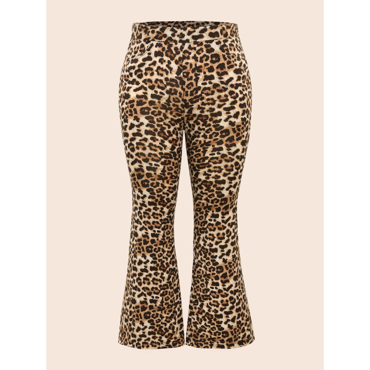 Plus Size Leopard Print Pocket Bootcut Leggings Women Leopard Casual High stretch Bootcut Mid Rise Everyday Leggings BloomChic 12/L Product Image