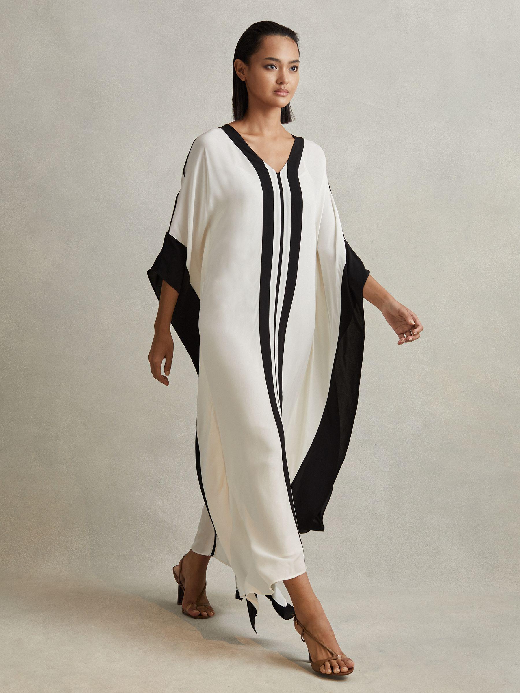 Colourblock Draped Maxi Dress in Cream/Black Product Image