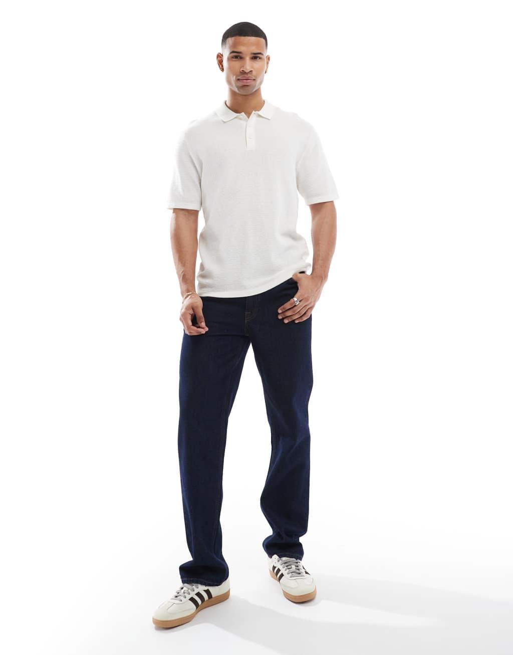 Jack & Jones textured knit polo in cream Product Image