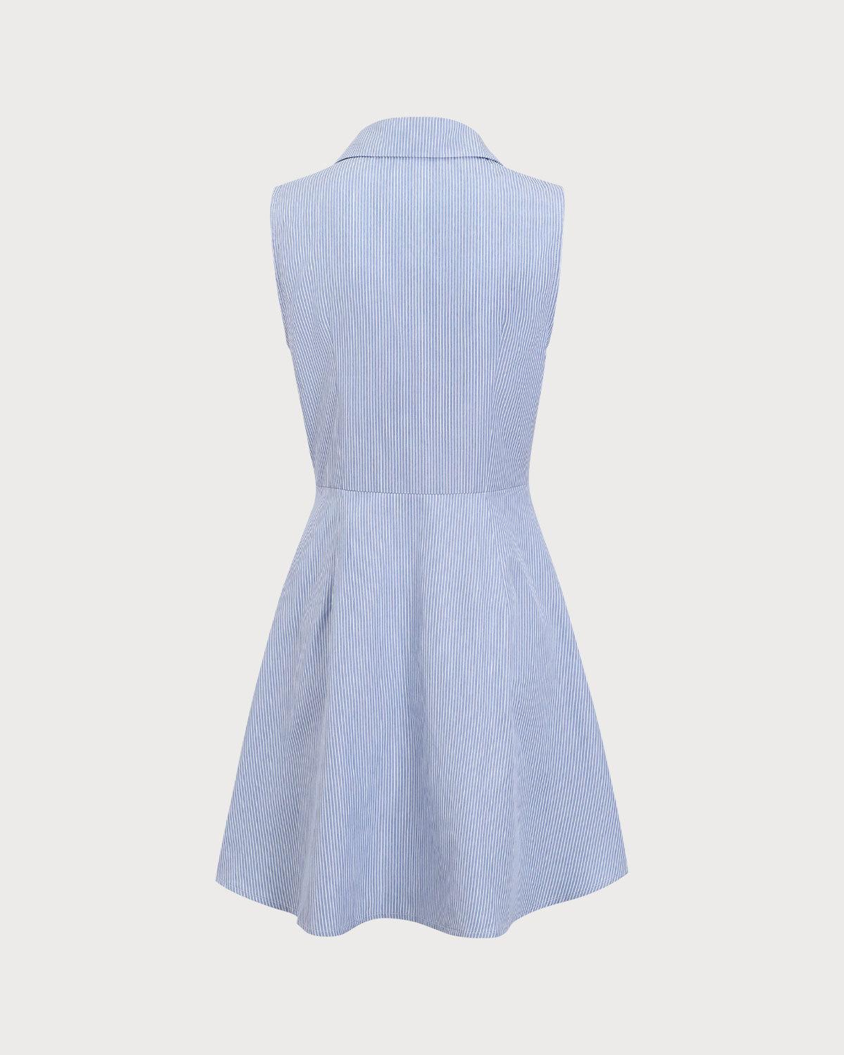 Blue Striped Button Mini Dress Product Image