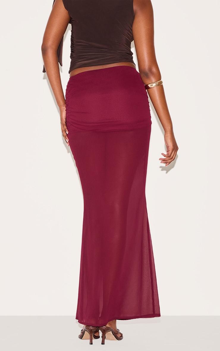 Wine Chiffon Fold Over Ruched Maxi Skirt Product Image