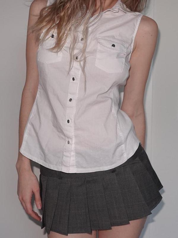 Urban Work Style Studded Multi-Pocket Tank Top Product Image